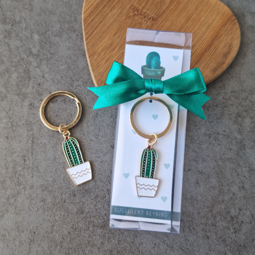 mini cactus succulent accessory keyring favour in a clear gift box