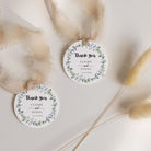 watercolour eucalyptus wreath round thank you tags