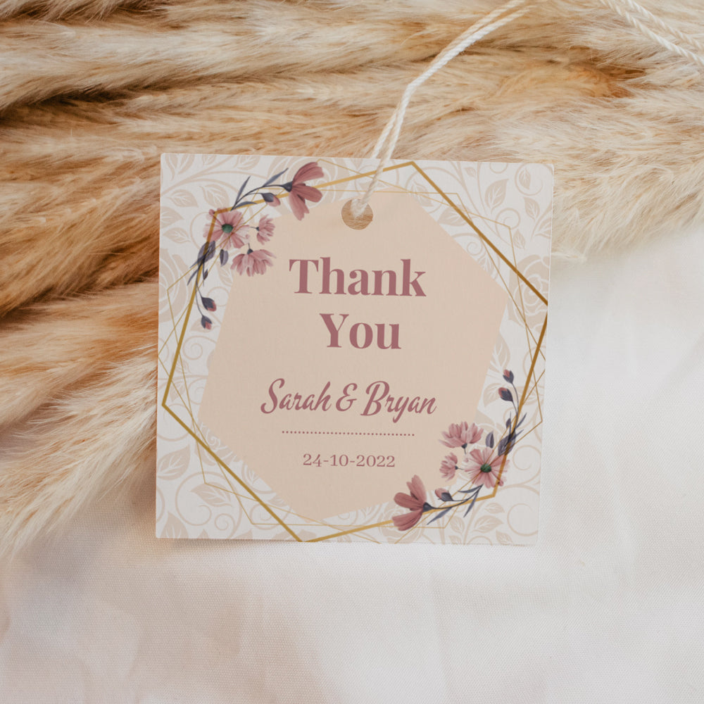 Square Thank You Tag - Dusty Pink Floral Geometric Gift Tags & Labels Simply Favours 