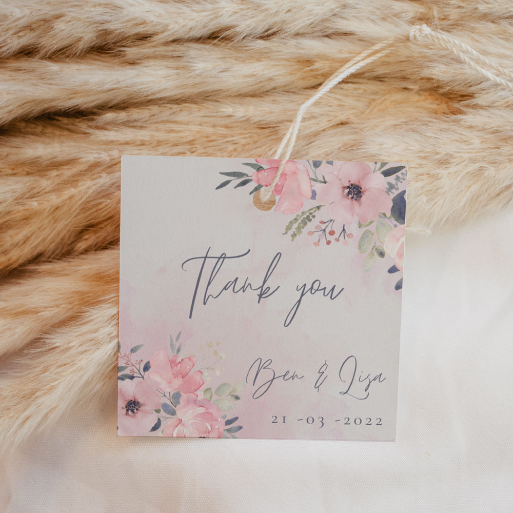Square Thank You Tag - Watercolour Florals II Gift Tags & Labels Simply Favours 