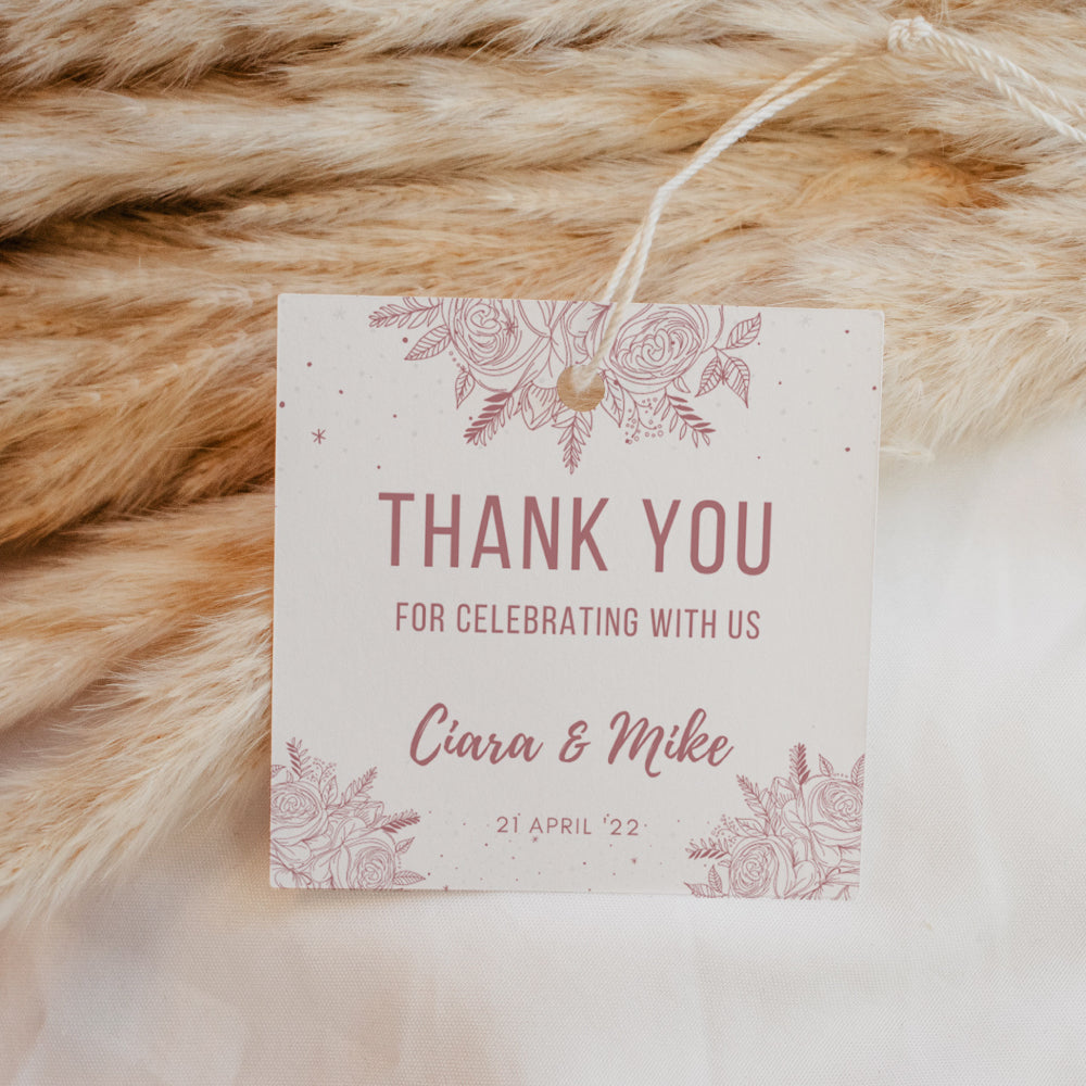 Square Thank You Tag - Simple Dusty Rose II Personalise it Simply Favours 