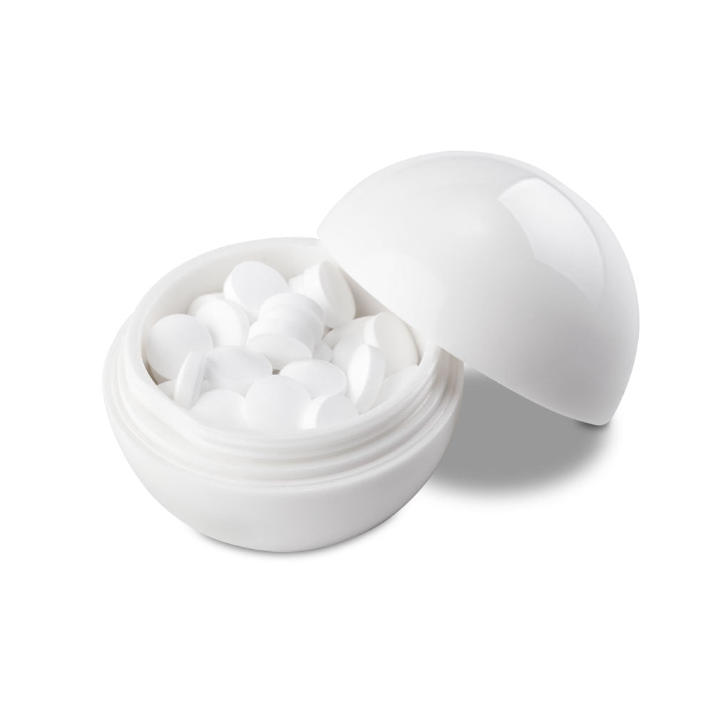 peppermint flavoured mints in a white sphere